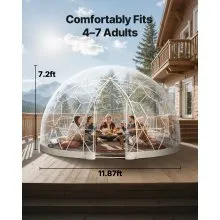 VEVOR 12 x 7.2 ft Garden Bubble Tent for 4-7 Person Outdoor Clear Geodesic Dome