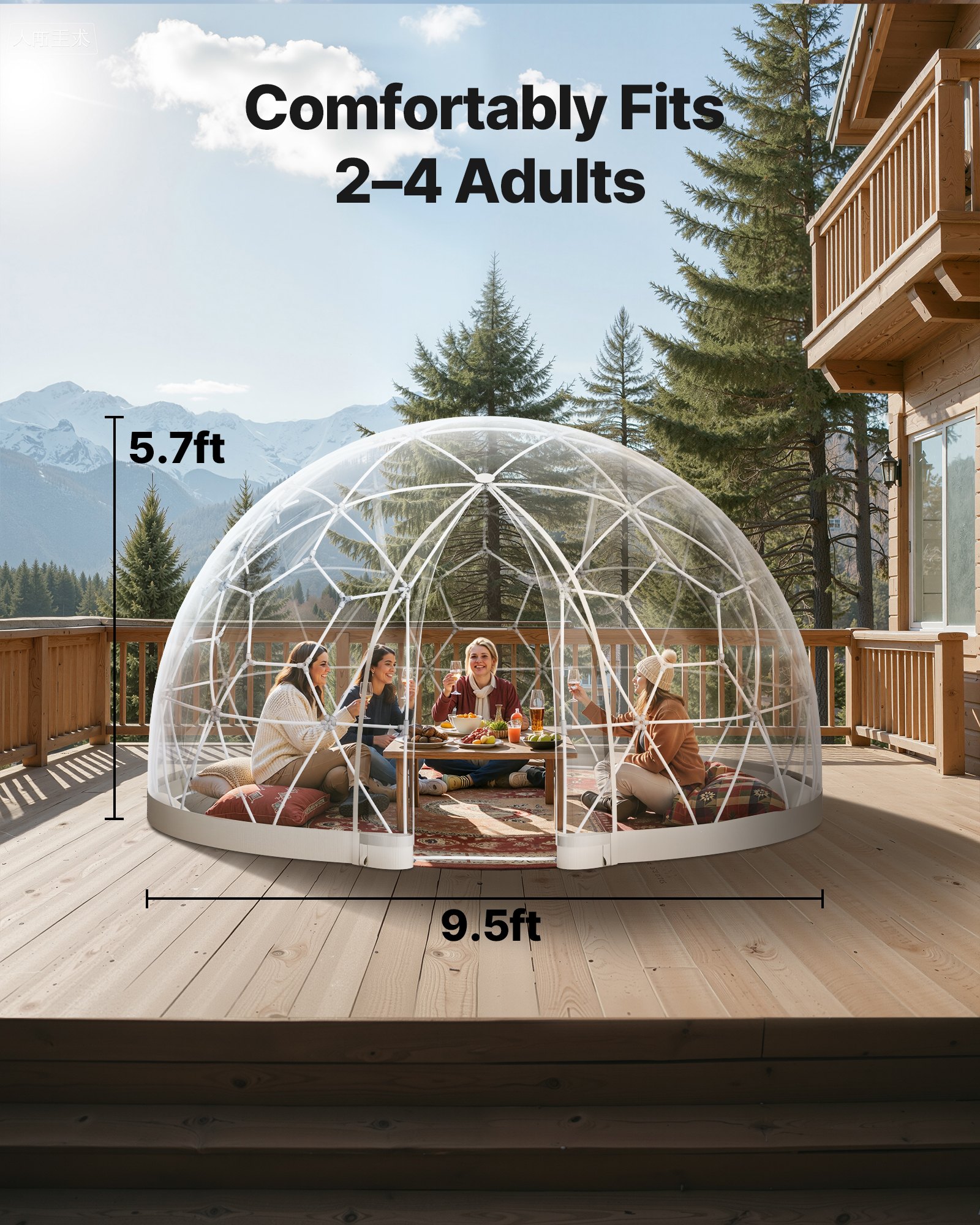 VEVOR Garden Dome Tent, 9.5 x 5.7 ft Outdoor Clear Bubble Tent for 2-4 Person, Weatherproof Geodesic Dome Greenhouse with Window, PVC Igloo Tents for Backyard Patios Camping Party Wedding