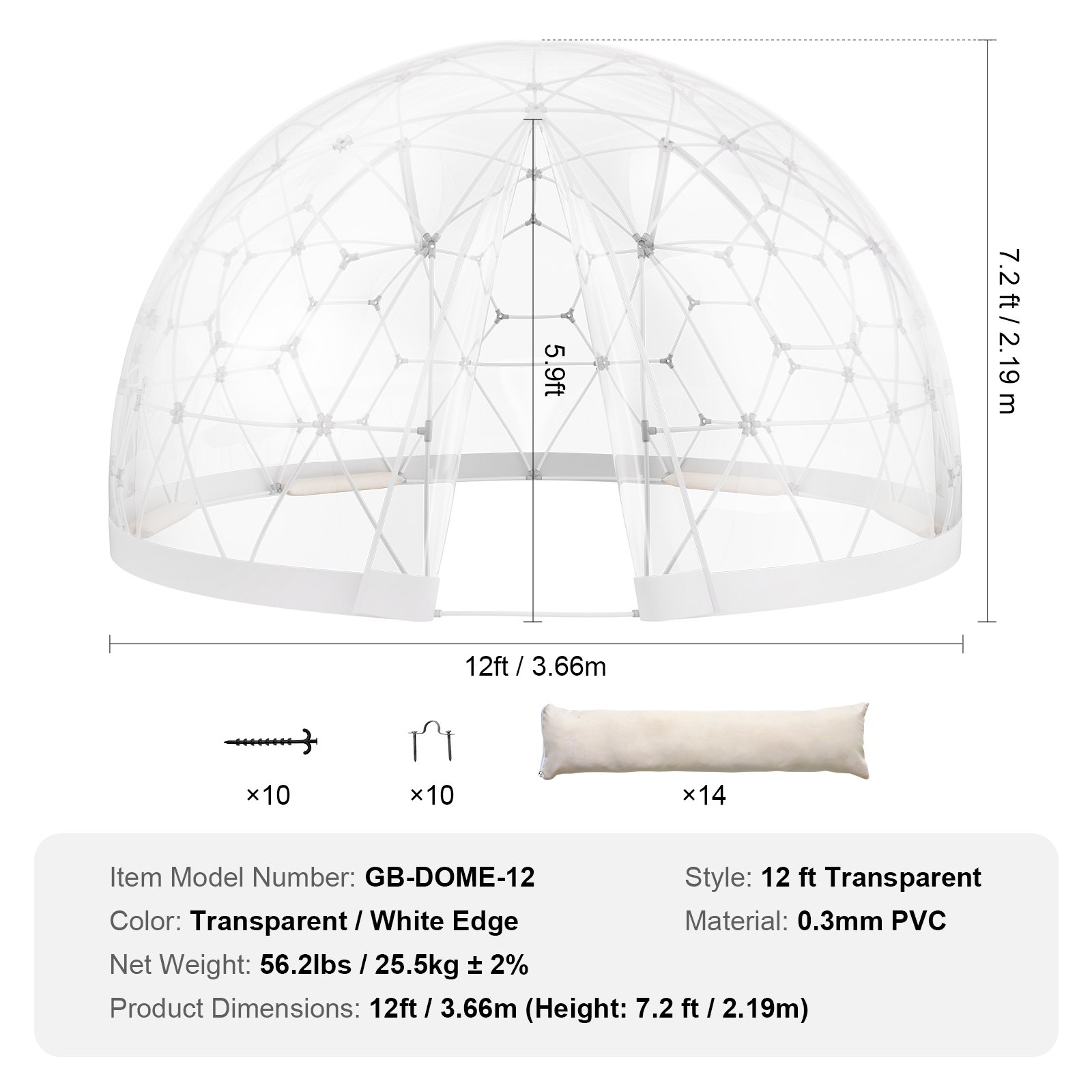 VEVOR 12FT Dome Bubble Tent Outdoor House Camping Shelter w/ Transparent Window