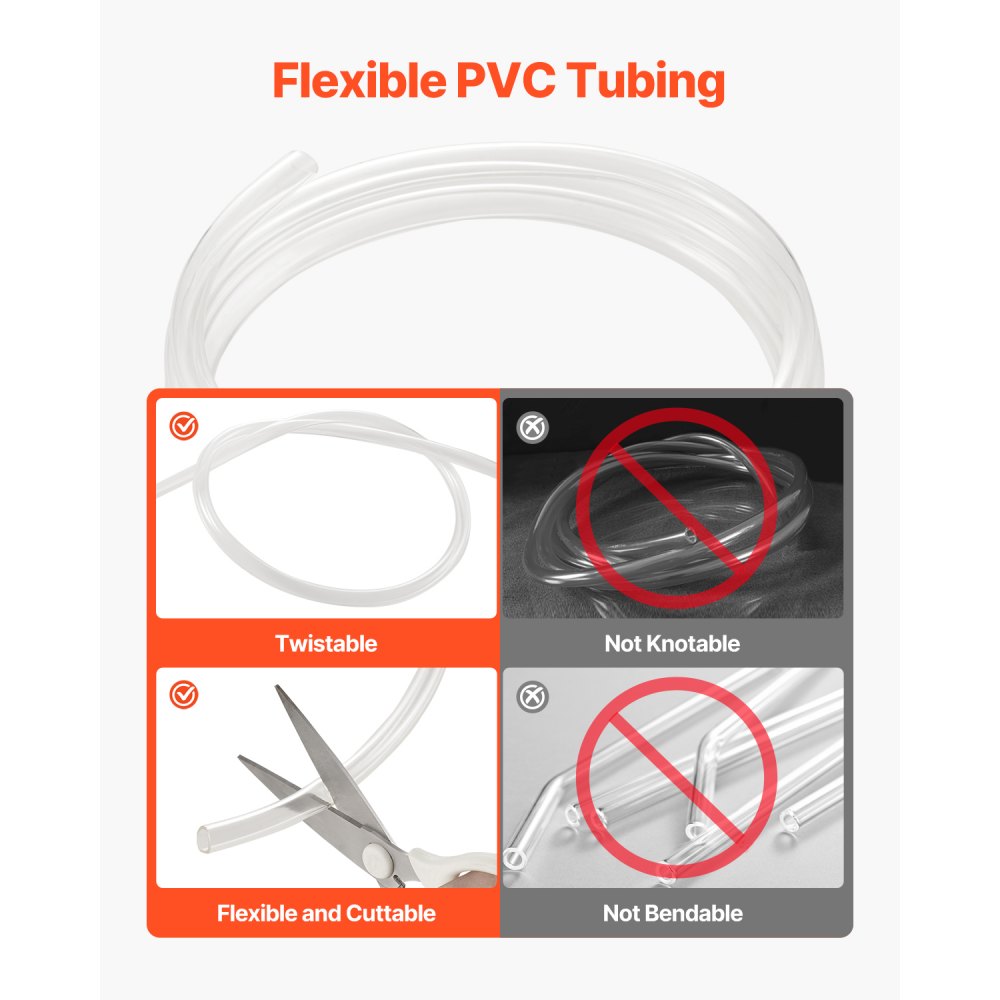 VEVOR Clear Vinyl Tubing, 1/2" ID x 5/8" OD, 10FT Plastic PVC Tubing, Flexible and Cuttable Clear Hose, 1/16 in Wall Thickness, High-strength PVC Material for Aquarium Irrigation Swimming Pool Lab