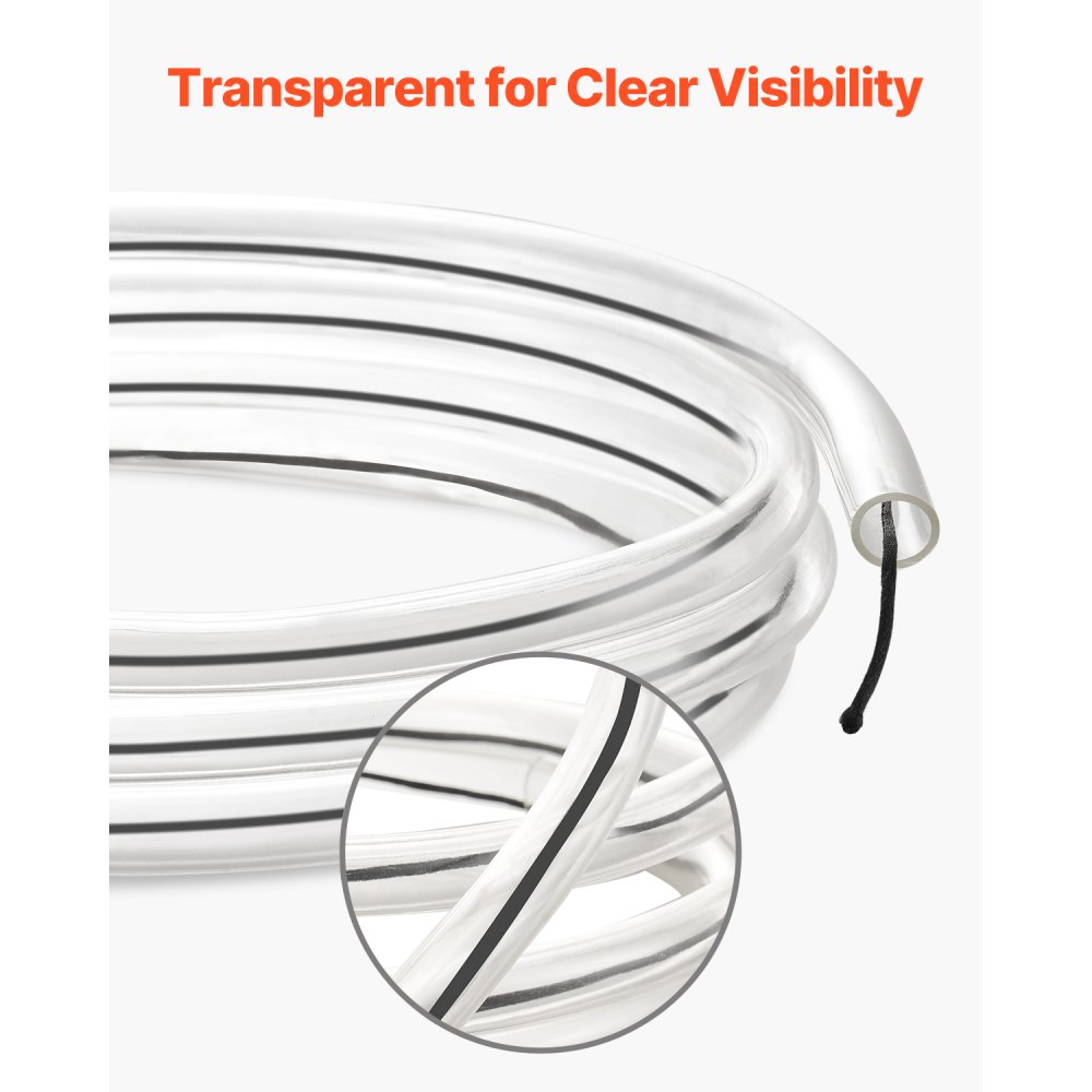 VEVOR Clear Vinyl Tubing, 1/2" ID x 5/8" OD, 10FT Plastic PVC Tubing, Flexible and Cuttable Clear Hose, 1/16 in Wall Thickness, High-strength PVC Material for Aquarium Irrigation Swimming Pool Lab