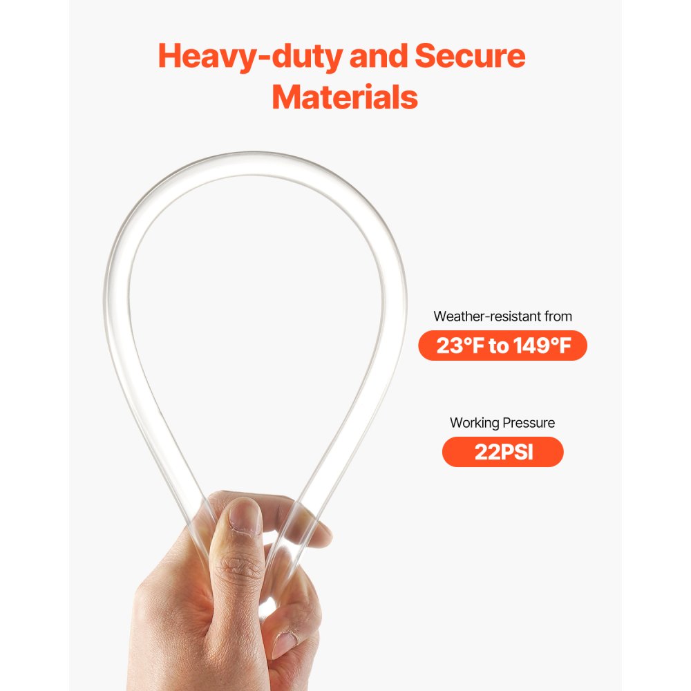VEVOR Clear Vinyl Tubing, 1/2" ID x 5/8" OD, 10FT Plastic PVC Tubing, Flexible and Cuttable Clear Hose, 1/16 in Wall Thickness, High-strength PVC Material for Aquarium Irrigation Swimming Pool Lab