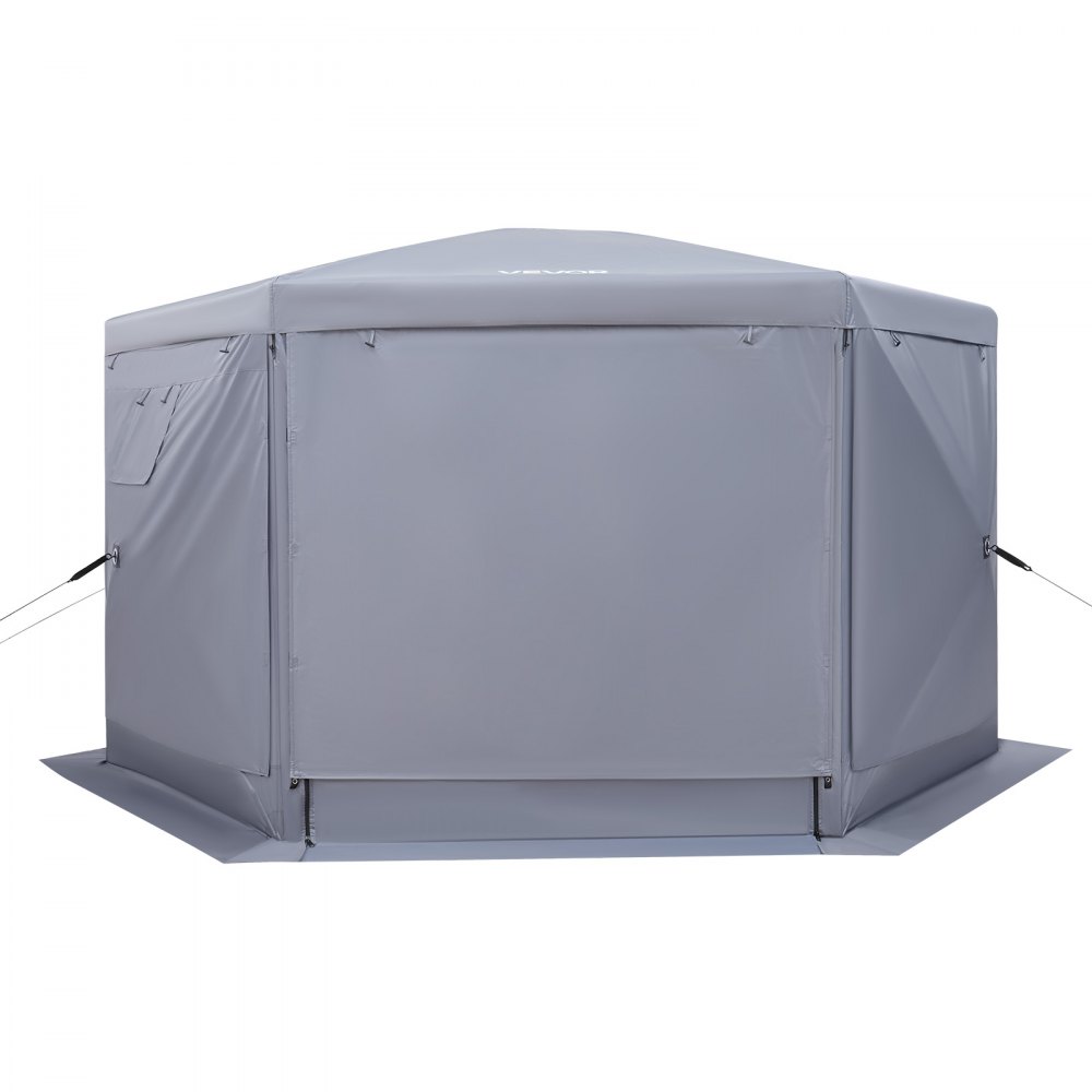 VEVOR Pop up Gazebo Screen Tent, 12 x 12 ft Large 6-Sided Camping Canopy Tent with Removable Top & Carry Bag, Quick-Set & Bite-Proof, Screen House Sun Shelter for 8-10 Persons Backyard Patio, Grey