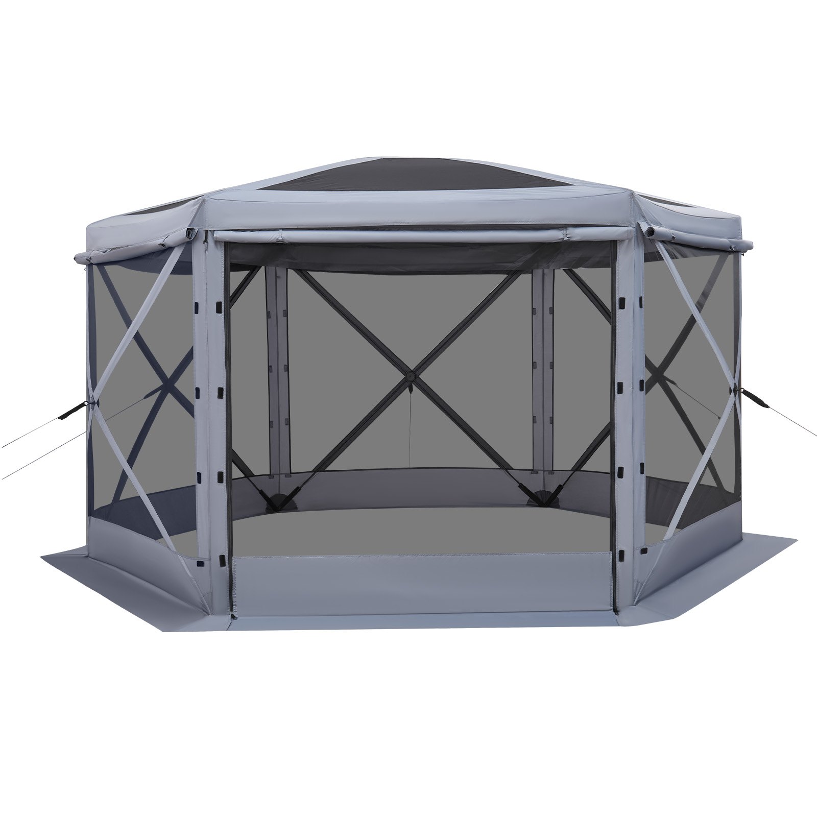 VEVOR Pop up Gazebo Screen Tent, 12 x 12 ft Large 6-Sided Camping Canopy Tent with Removable Top & Carry Bag, Quick-Set & Bite-Proof, Screen House Sun Shelter for 8-10 Persons Backyard Patio, Grey
