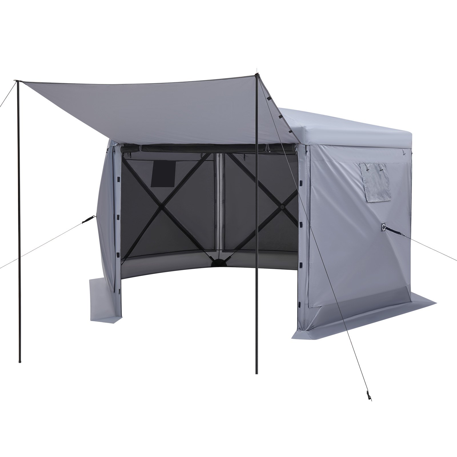 VEVOR Pop up Gazebo Screen Tent, 12 x 12 ft Large 6-Sided Camping Canopy Tent with Removable Top & Carry Bag, Quick-Set & Bite-Proof, Screen House Sun Shelter for 8-10 Persons Backyard Patio, Grey