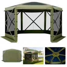 VEVOR Pop up Gazebo Screen Tent, 12 x 12 ft Large 6-Sided Camping Canopy Tent with Removable Top & Carry Bag, Quick-Set & Bite-Proof, Screen House Sun Shelter for 8-10 Persons Backyard Patio, Green