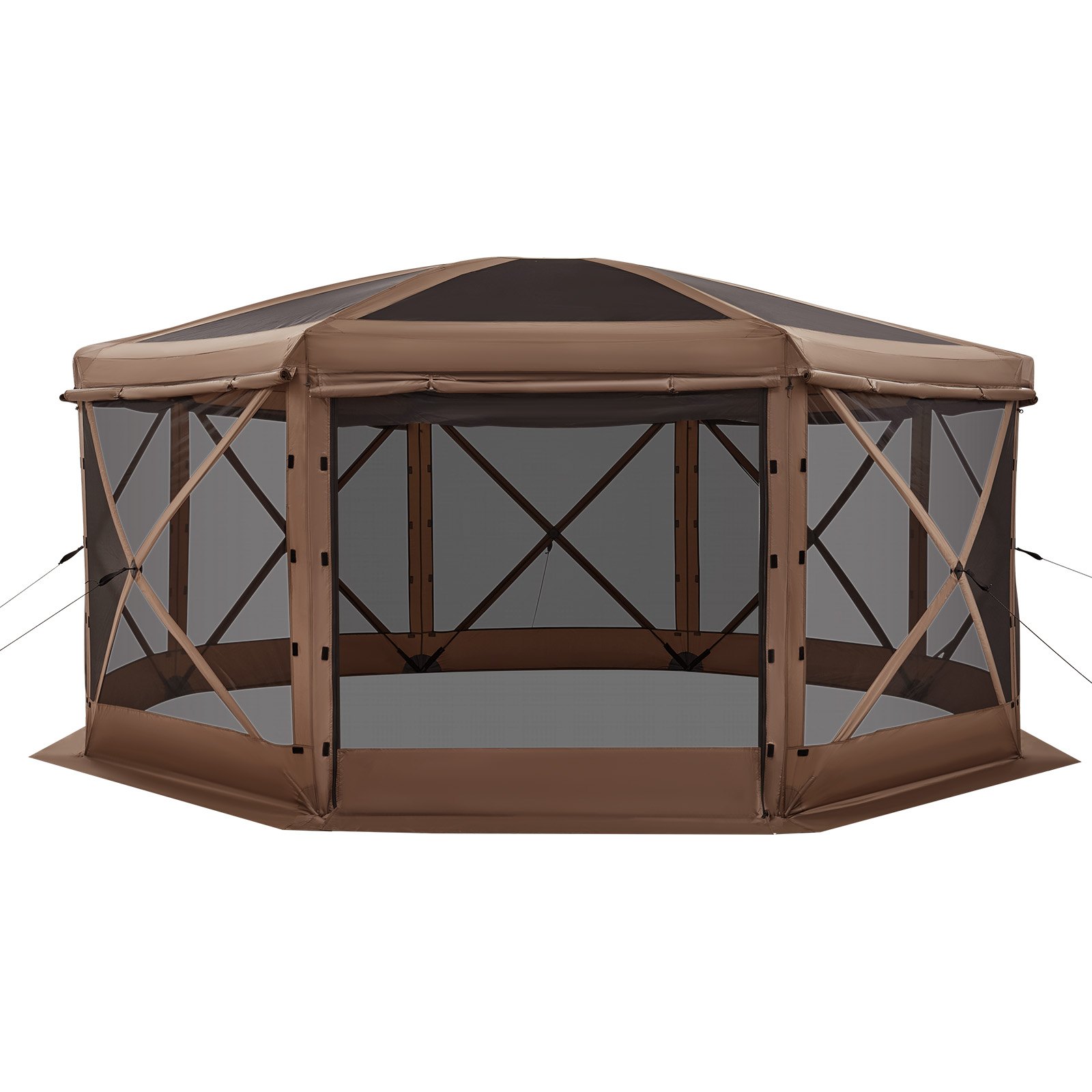 VEVOR Pop up Gazebo Screen Tent, 15 x 15 ft Large 8-Sided Camping Canopy Tent with Removable Top & Carry Bag, Quick-Set & Bite-Proof, Screen House Sun Shelter for 12-15 Persons Backyard Patio, Brown