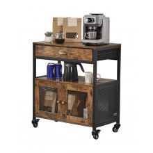 Coffee Bar Cabinet 4-Tier Movable Coffee Bar Table with Wheels & Mesh Door