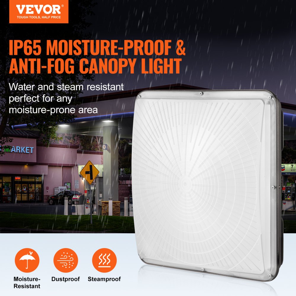 VEVOR LED Canopy Light, 150W, 16500LM 5000K Daylight Commercial Industrial Outdoor Canopy Light, 315mm x 315mm Surface Mount Ceiling Lighting for Gas Station Warehouse Garage Street Shop Hotel, IP65