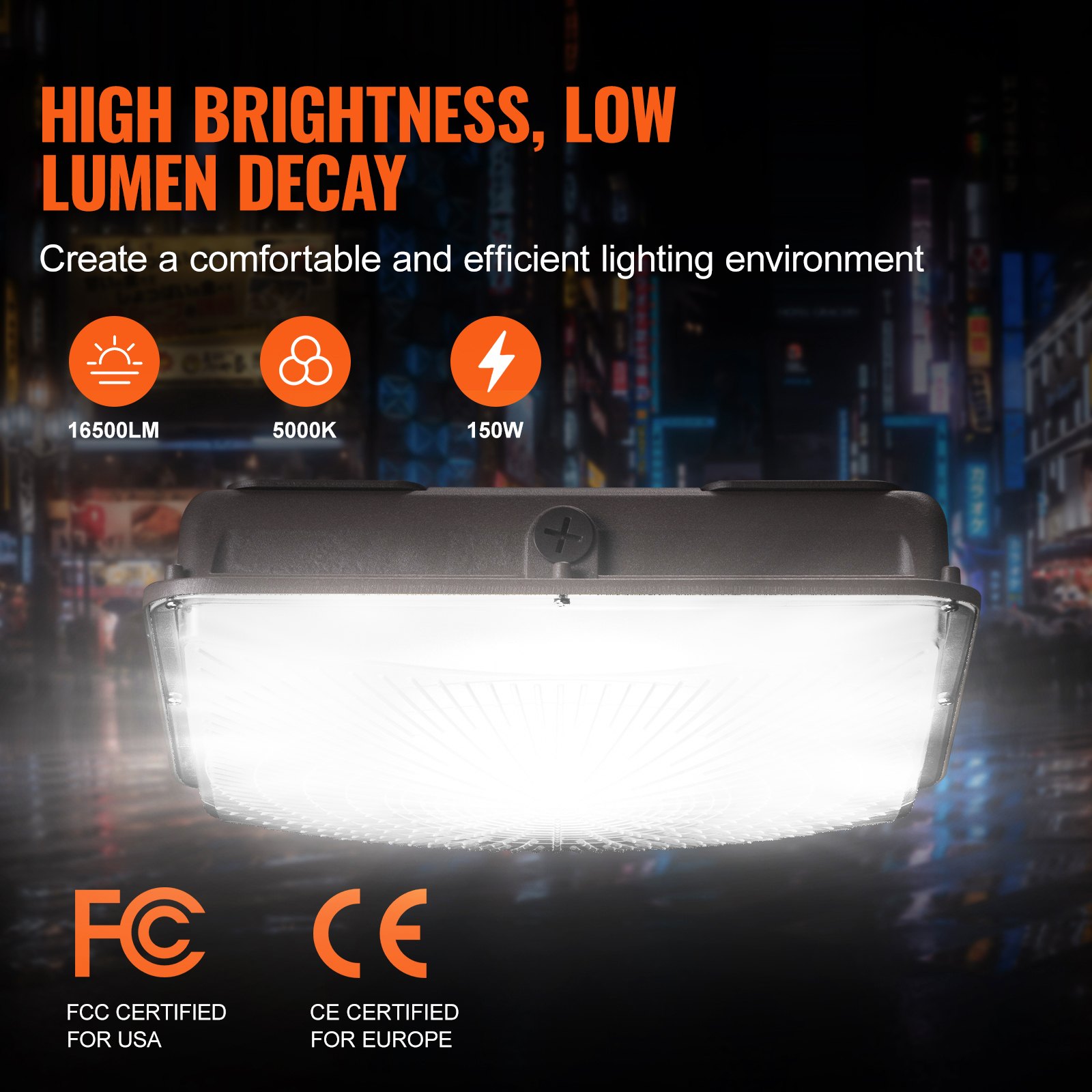 VEVOR LED Canopy Light, 150W, 16500LM 5000K Daylight Commercial Industrial Outdoor Canopy Light, 315mm x 315mm Surface Mount Ceiling Lighting for Gas Station Warehouse Garage Street Shop Hotel, IP65