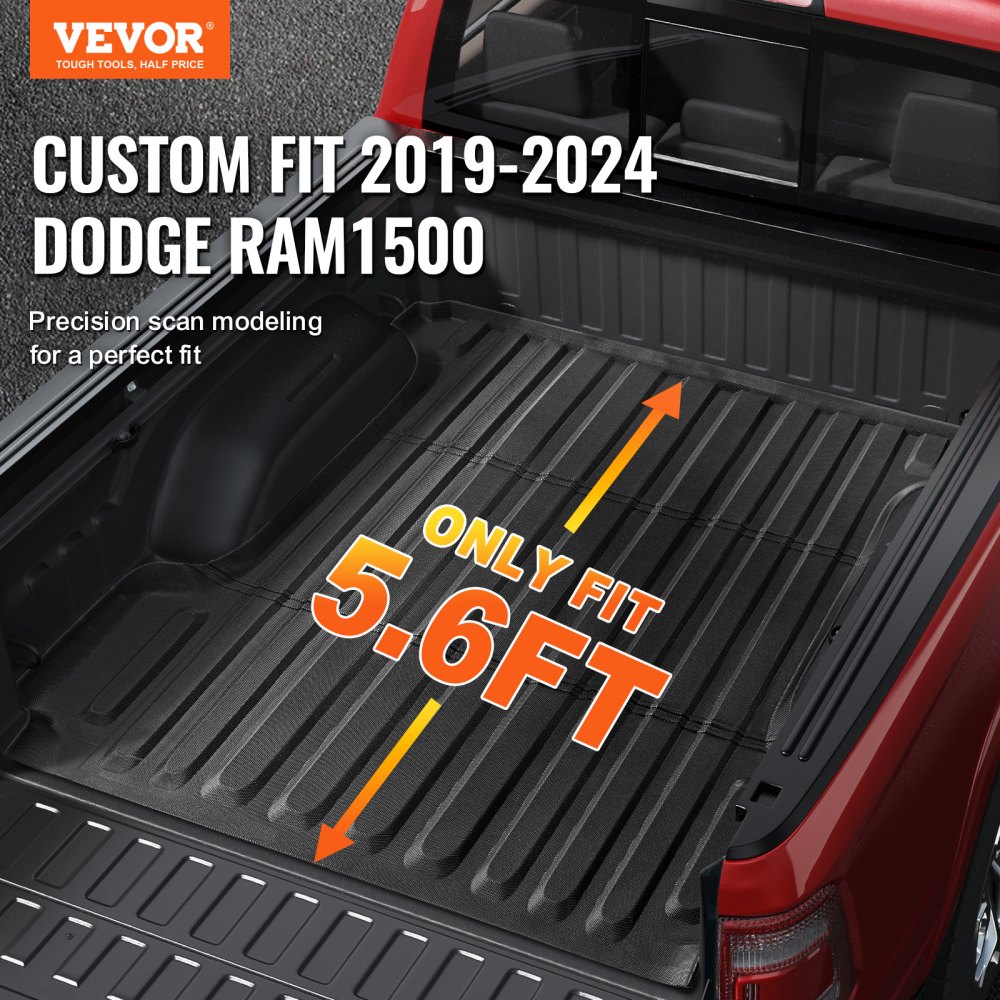 VEVOR Truck Bed Mat, Compatible with 2019-2024 Dodge Ram1500, TPE Truck Bed Liner Mat Fits for 5.6 FT Bed, Thick and Heavy-Duty Bed Mat Car Accessories for All-Weather Protection, Prevent Slipping
