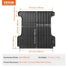 VEVOR Truck Bed Mat Fit 2019-2024 Dodge Ram1500 TPE Truck Bed Liner Accessories