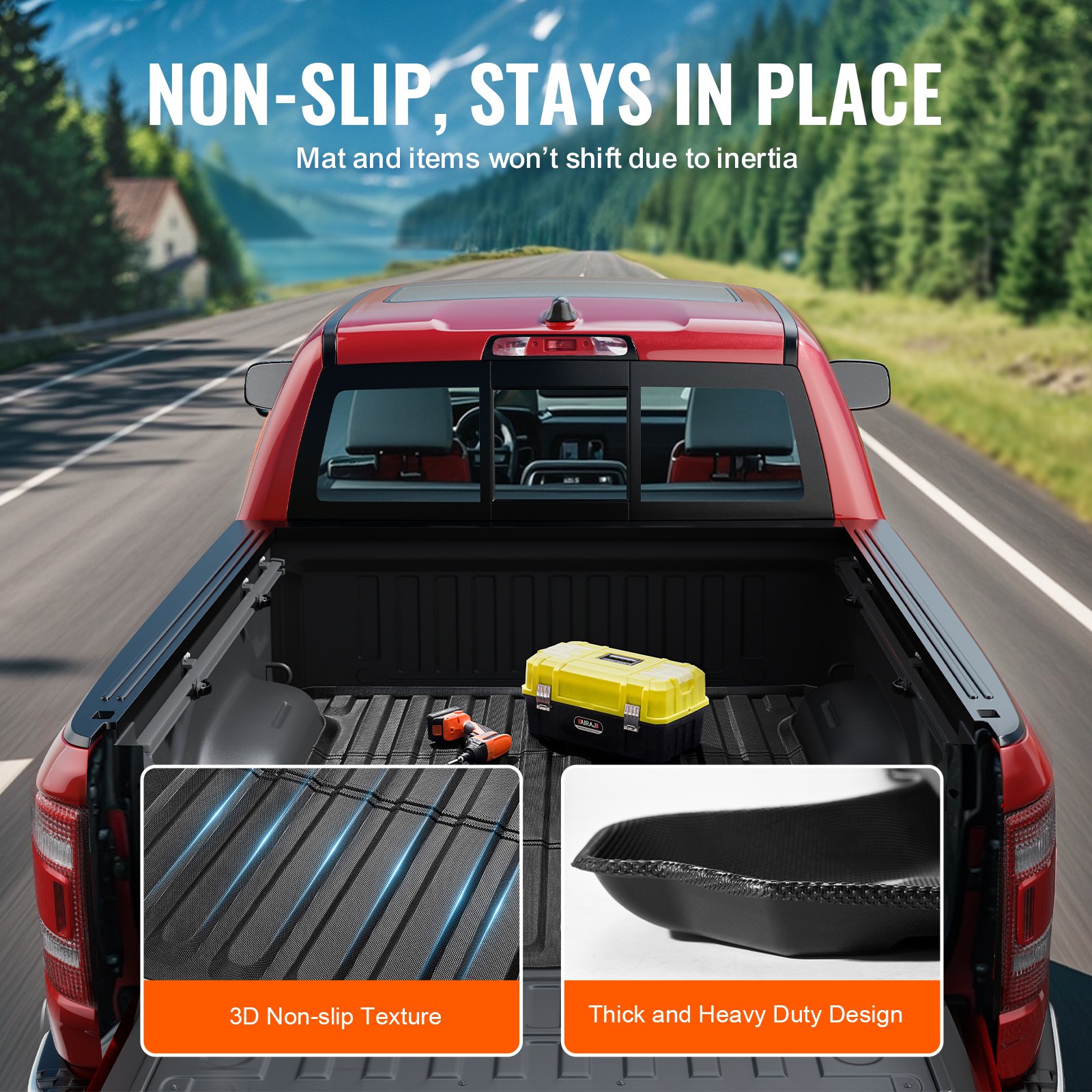 VEVOR Truck Bed Mat, Compatible with 2019-2024 Dodge Ram1500, TPE Truck Bed Liner Mat Fits for 5.6 FT Bed, Thick and Heavy-Duty Bed Mat Car Accessories for All-Weather Protection, Prevent Slipping