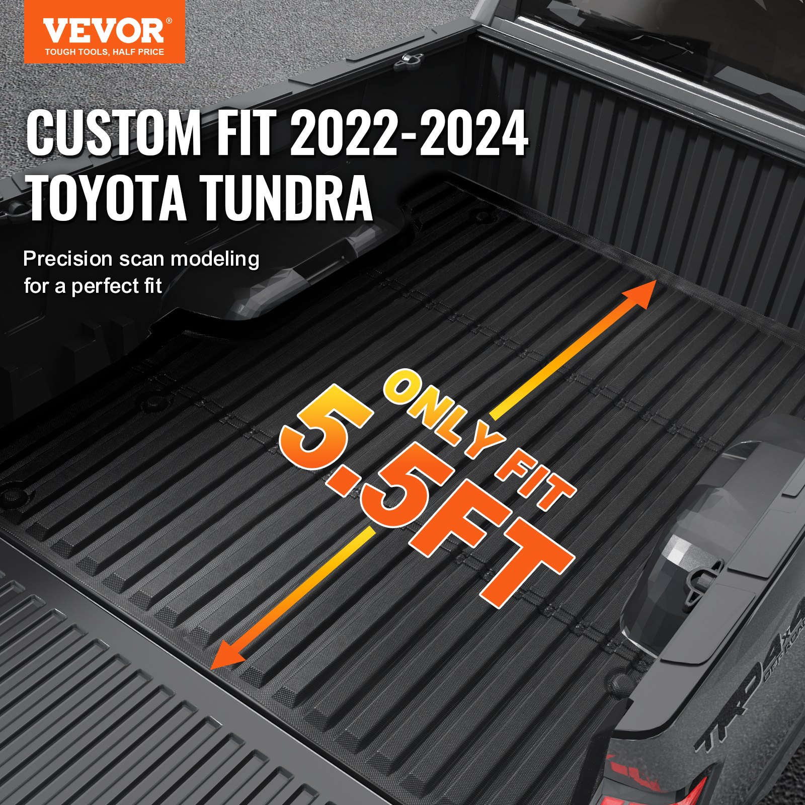 VEVOR Truck Bed Mat, Compatible with 2022-2024 Toyota Tundra, TPE Truck Bed Liner Mat Fits for 5.5 FT Bed, Thick and Heavy-Duty Bed Mat Car Accessories for All-Weather Protection, Prevent Slipping