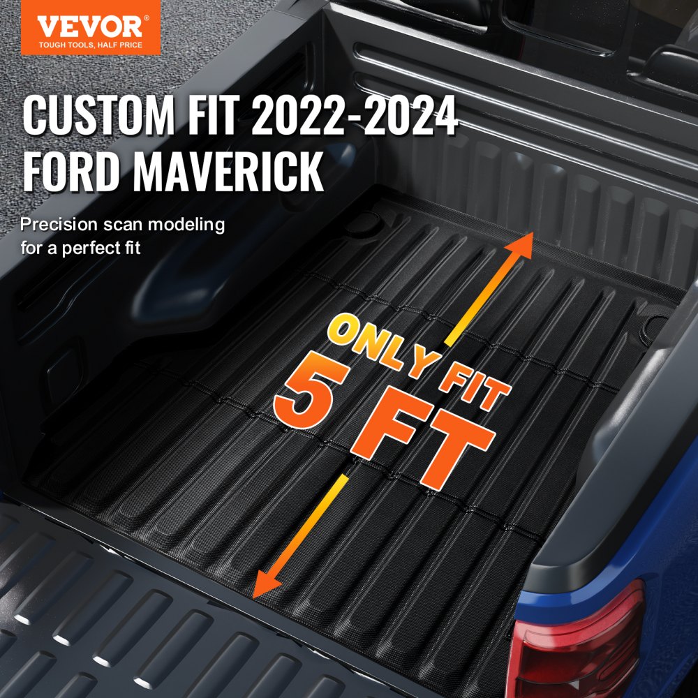 VEVOR Truck Bed Mat, Compatible with 2022-2024 Ford Maverick, TPE Truck Bed Liner Mat Fits for 5 FT Bed, Thick and Heavy-Duty Bed Mat Car Accessories for All-Weather Protection, Prevent Slipping