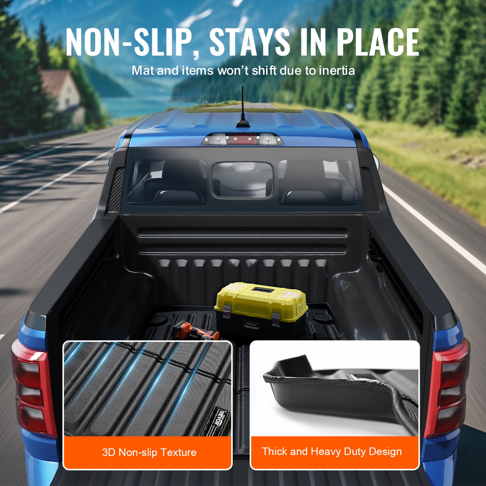 VEVOR Truck Bed Mat, Compatible with 2022-2024 Ford Maverick, TPE Truck Bed Liner Mat Fits for 5 FT Bed, Thick and Heavy-Duty Bed Mat Car Accessories for All-Weather Protection, Prevent Slipping