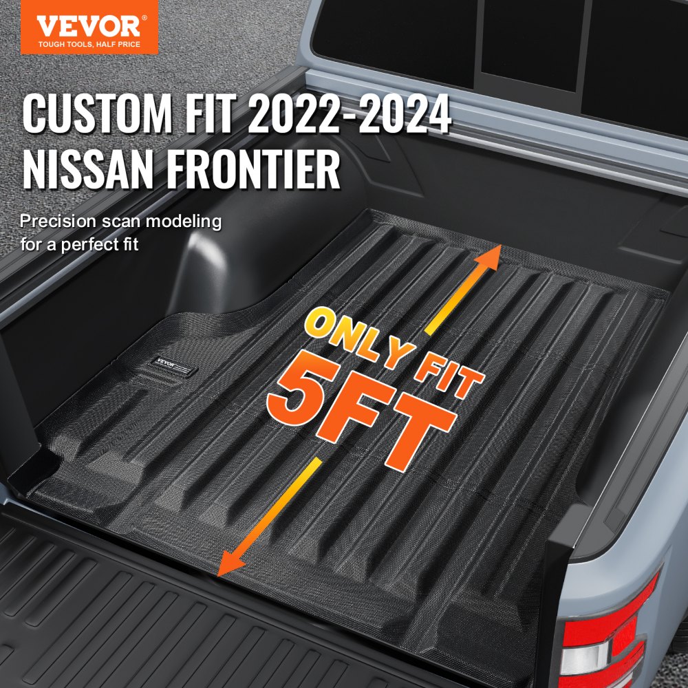 VEVOR Truck Bed Mat, Compatible with 2022-2024 Nissan Frontier, TPE Truck Bed Liner Mat Fits for 5 FT Bed, Thick and Heavy-Duty Bed Mat Car Accessories for All-Weather Protection, Prevent Slipping