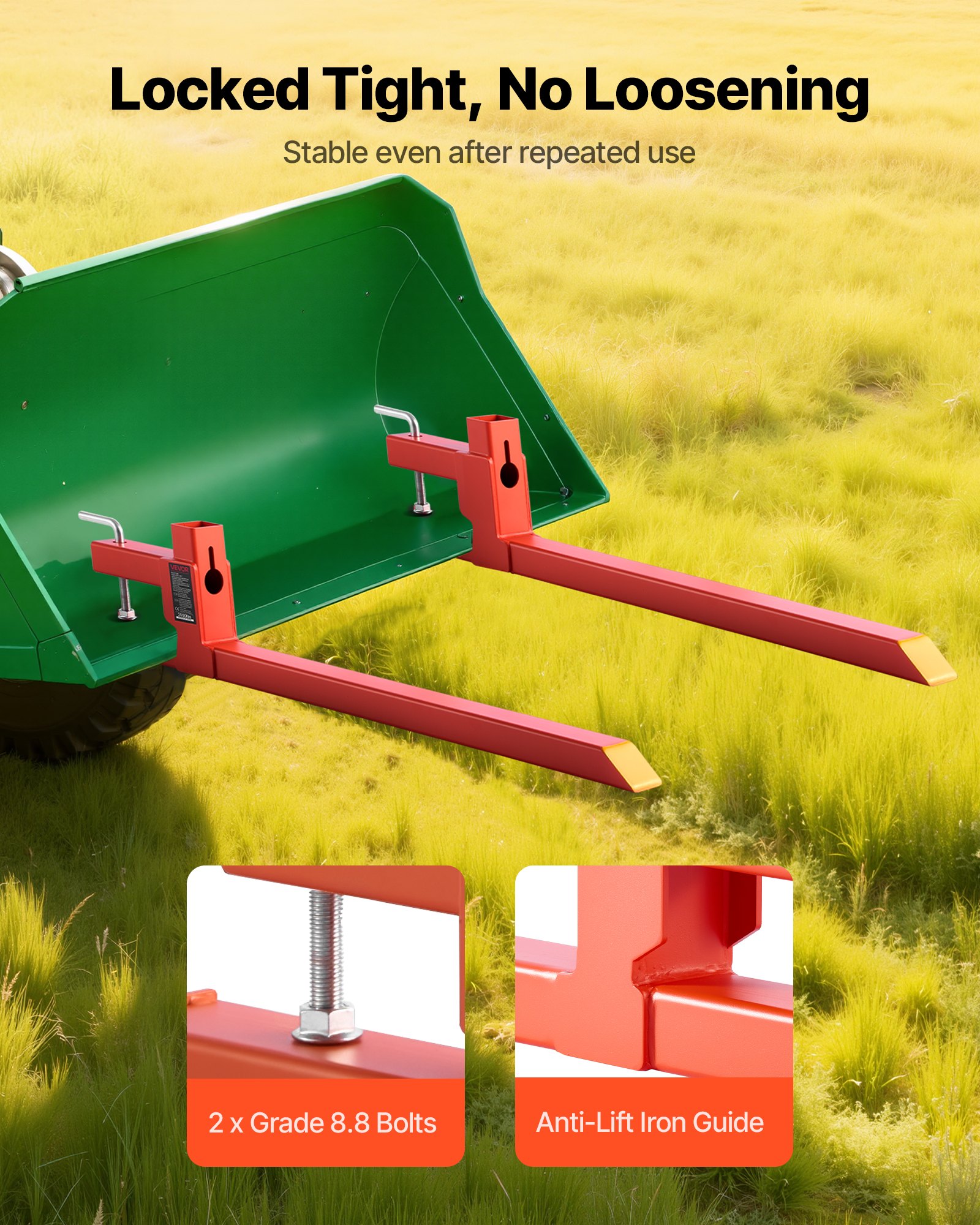 VEVOR Pallet Forks, 907 kg Clamp on Pallet Forks, 109 cm Total Length Heavy-Duty Quick Attach Tractor Fork Compatible with Tractor Attachments, Loader Bucket, and Skid Steer, Orange