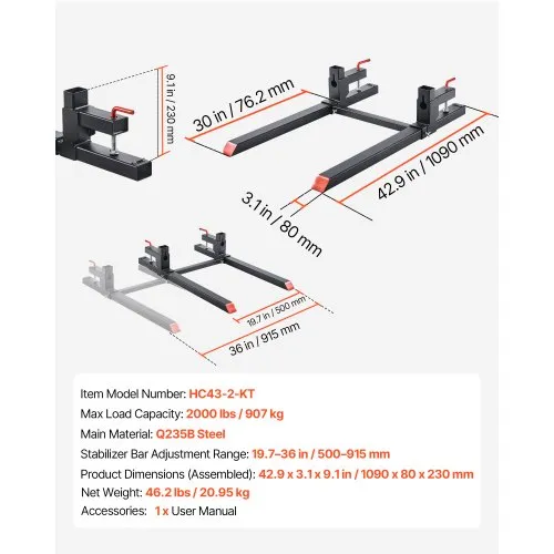Kopale kinnitatavad tõstekahvlid 907 kg, 109 cm vahetalaga — pilt 7