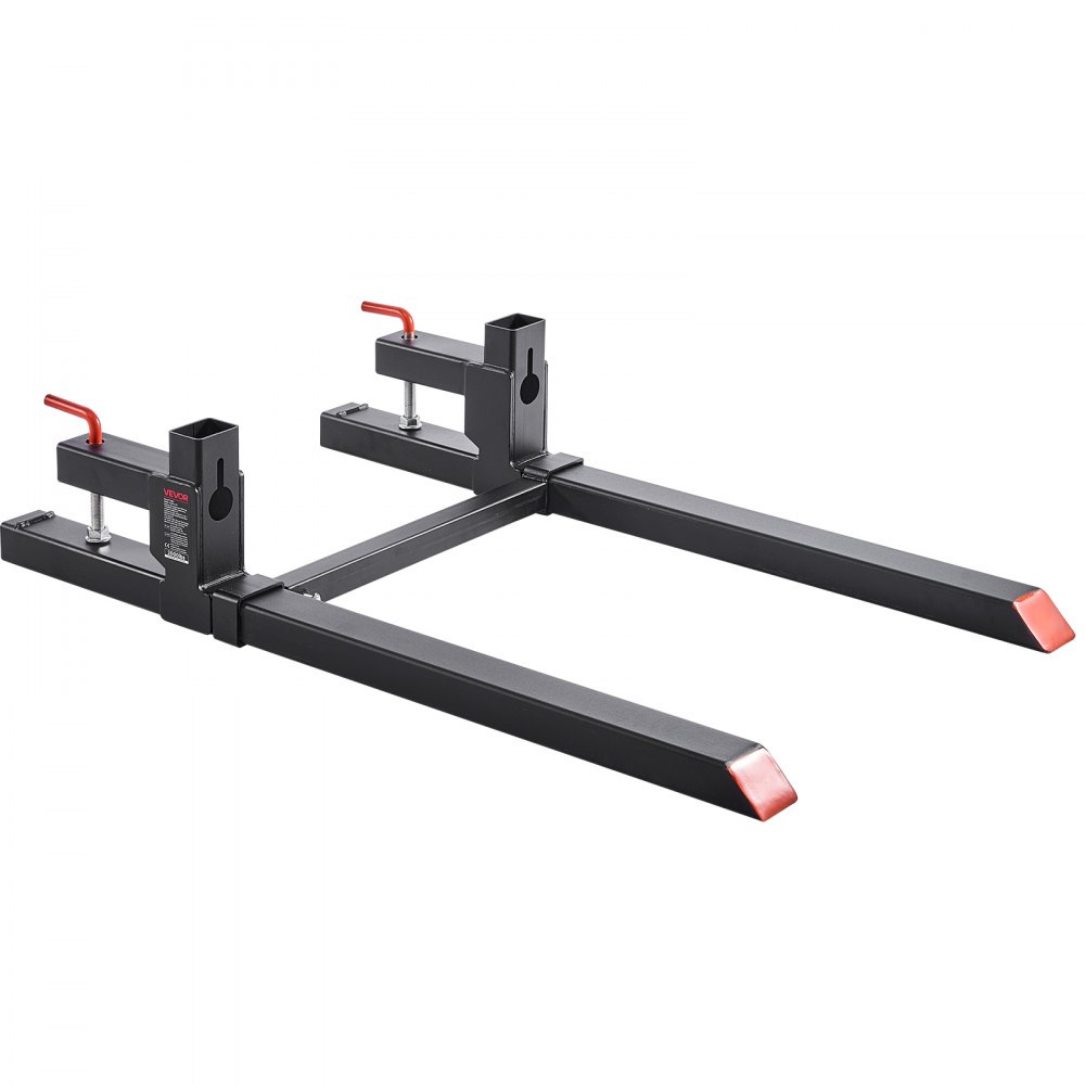 VEVOR Pallet Forks, 2000 lbs Clamp on Pallet Forks, 43-Inch Total Length Heavy-Duty Tractor Fork with Adjustable Stabilizer Bar for Tractor Attachments, Loader Bucket, and Skid Steer, Black