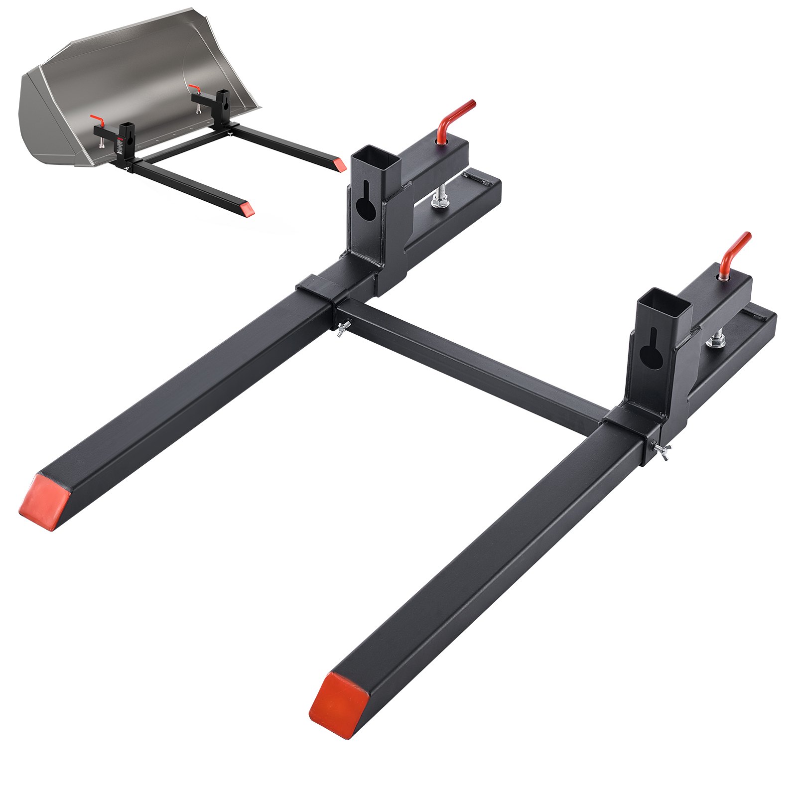 VEVOR Pallet Forks, 2000 lbs Clamp on Pallet Forks, 43-Inch Total Length Heavy-Duty Tractor Fork with Adjustable Stabilizer Bar for Tractor Attachments, Loader Bucket, and Skid Steer, Black