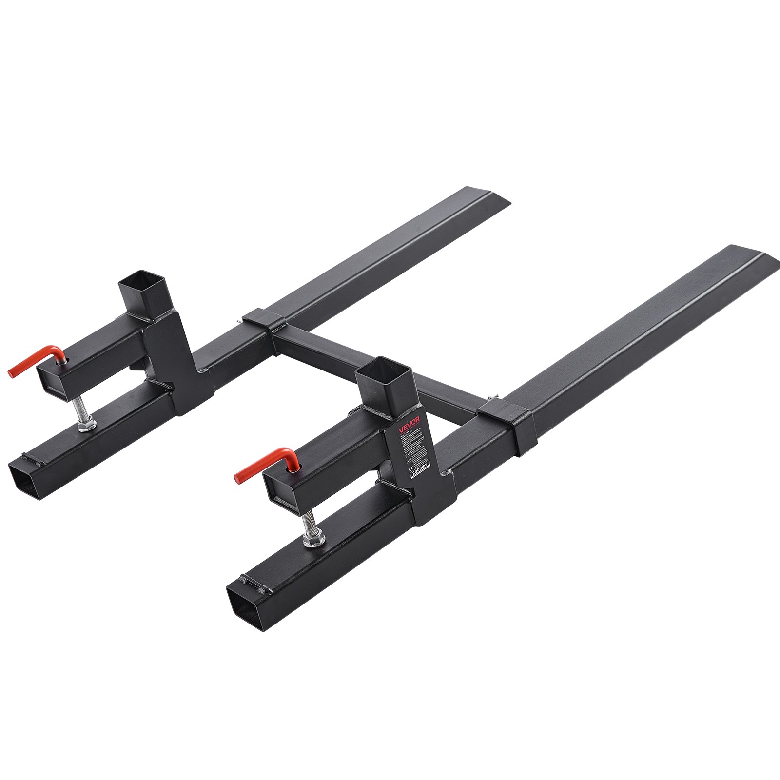 VEVOR Pallet Forks, 2000 lbs Clamp on Pallet Forks, 43-Inch Total Length Heavy-Duty Tractor Fork with Adjustable Stabilizer Bar for Tractor Attachments, Loader Bucket, and Skid Steer, Black