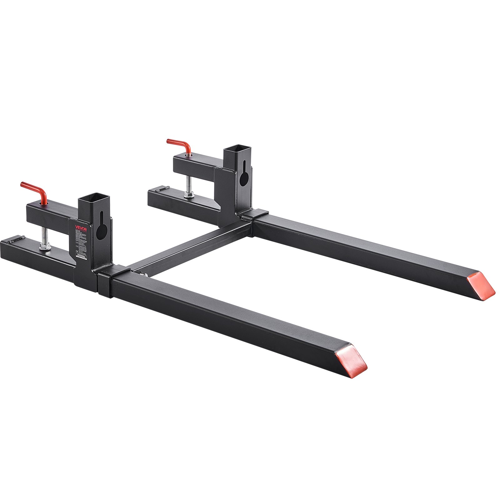 VEVOR Pallet Forks, 2000 lbs Clamp on Pallet Forks, 43-Inch Total Length Heavy-Duty Tractor Fork with Adjustable Stabilizer Bar for Tractor Attachments, Loader Bucket, and Skid Steer, Black