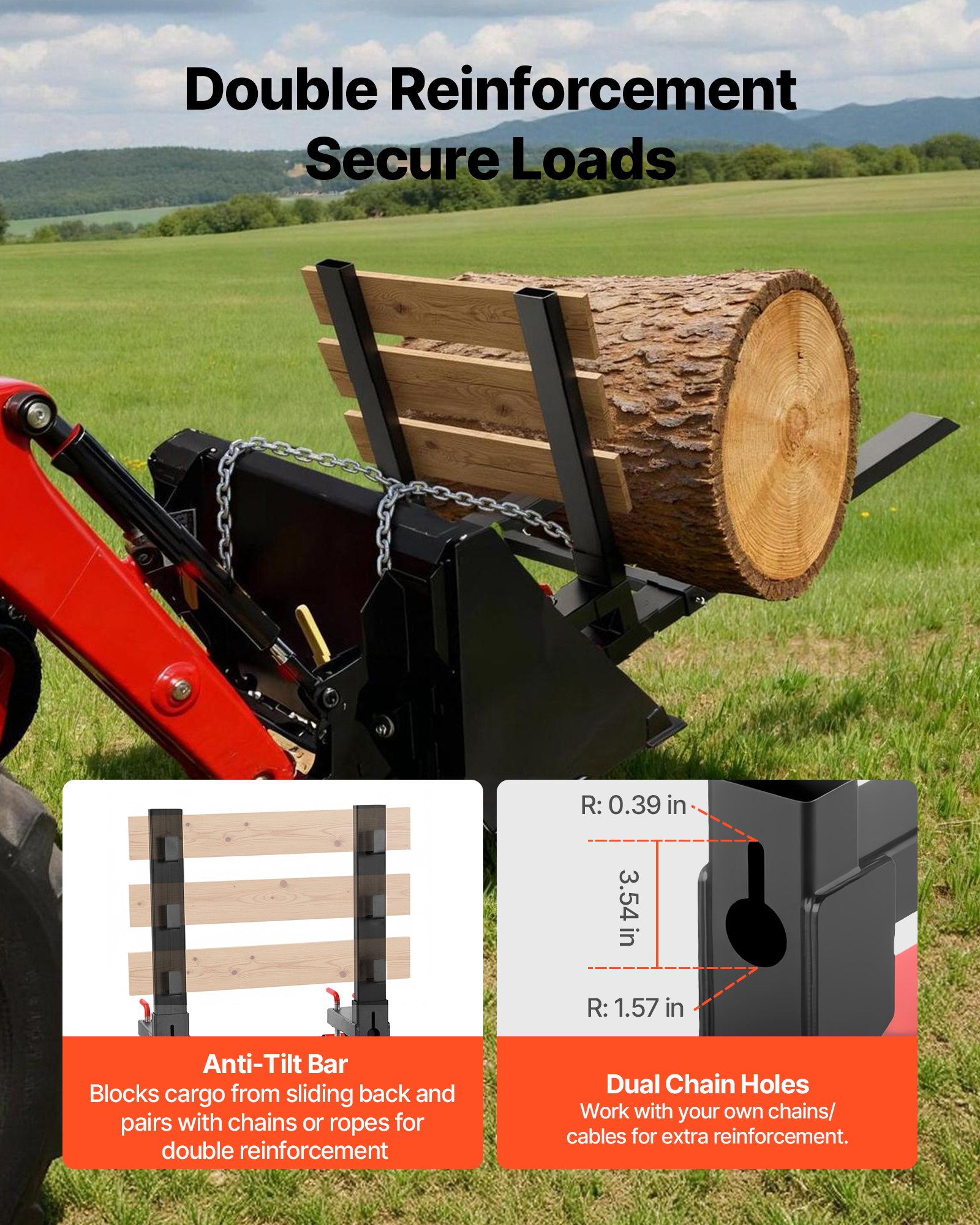 VEVOR Pallet Forks, 1814 kg Clamp on Pallet Forks, 149 cm Total Length Heavy-Duty Tractor Fork with Anti-Tilt Bar & Adjustable Stabilizer Bar, Fit for Loader Bucket Skid Steer Tractor, Black