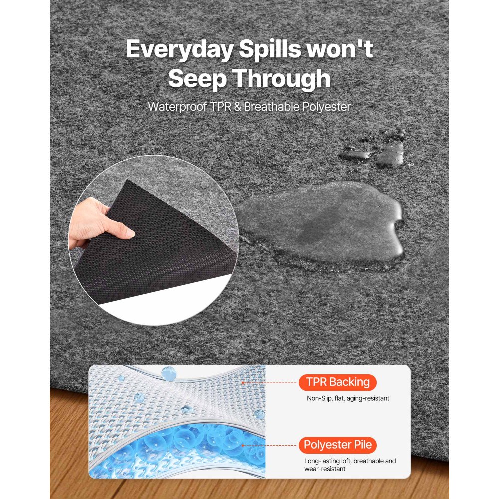 VEVOR Rug Pad 3.05 x 4.27 m, Non-slip Carpet Area Pad, Rug Mat Padding with Dual Surface Felt Cushion & Rubber Gripper, Hardwood Floor Protection for All Floors, Finishes, Keeps Carpets in Place