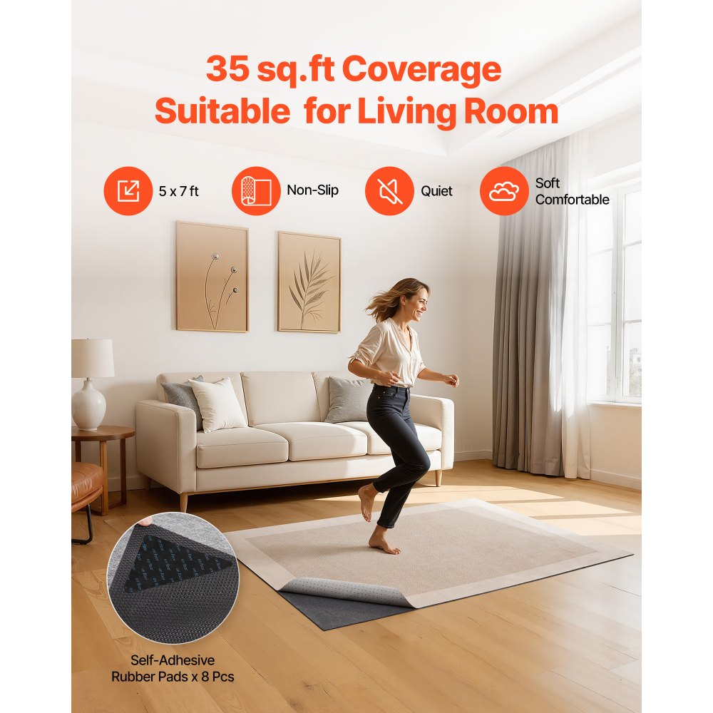 VEVOR Rug Pad 1.52 x 2.13 m, Non-slip Carpet Area Pad, Rug Mat Padding with Dual Surface Felt Cushion & Rubber Gripper, Hardwood Floor Protection for All Floors, Finishes, Keeps Carpets in Place
