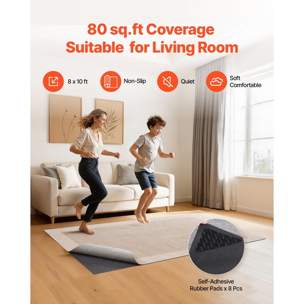 VEVOR Rug Pad 2.44 x 3.05 m, Non-slip Carpet Area Pad, Rug Mat Padding with Dual Surface Felt Cushion & Rubber Gripper, Hardwood Floor Protection for All Floors, Finishes, Keeps Carpets in Place