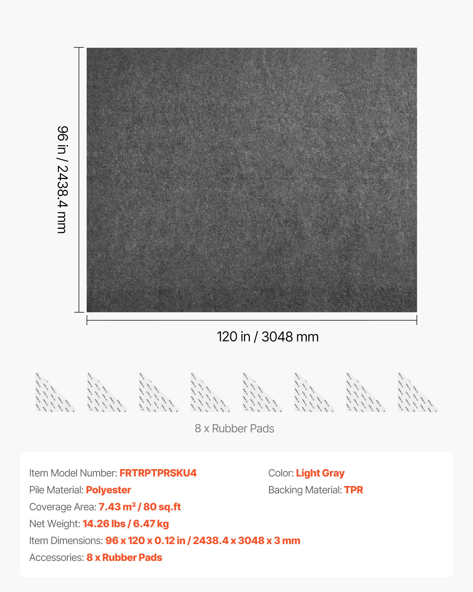 VEVOR Rug Pad 2.44 x 3.05 m, Non-slip Carpet Area Pad, Rug Mat Padding with Dual Surface Felt Cushion & Rubber Gripper, Hardwood Floor Protection for All Floors, Finishes, Keeps Carpets in Place