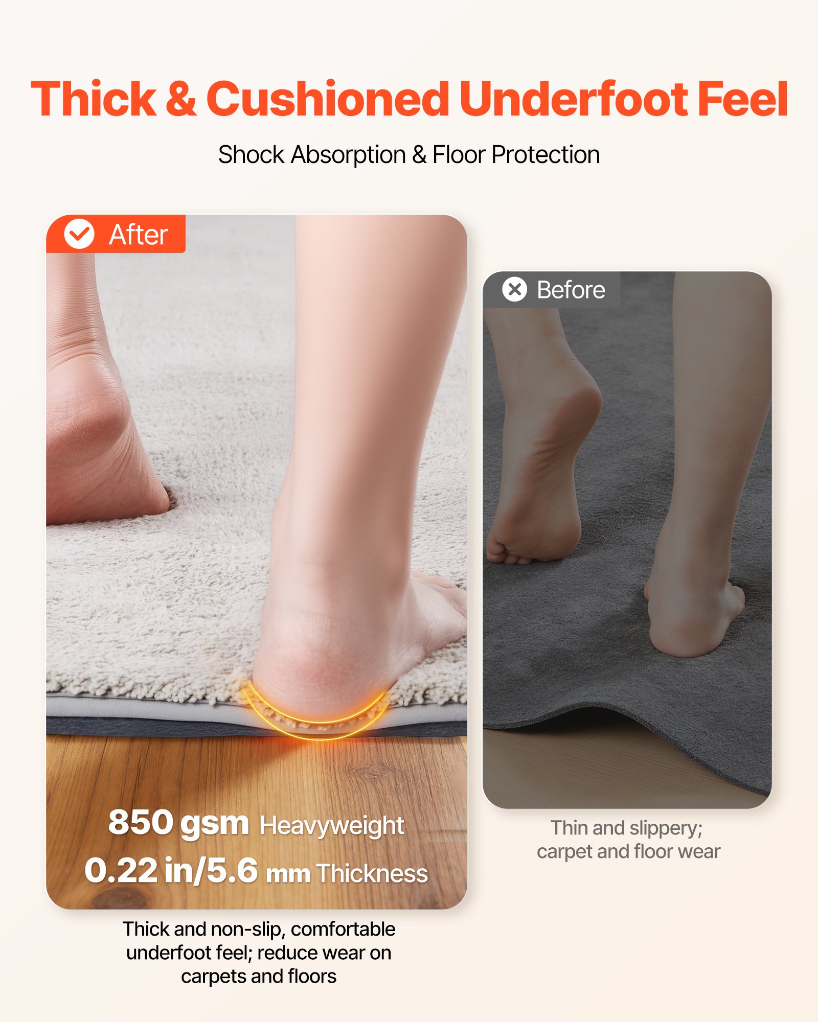VEVOR Rug Pad 2.44 x 1.52 m, Non-slip Carpet Area Pad, Rug Mat Padding with Dual Surface Felt Cushion & Rubber Gripper, Hardwood Floor Protection for All Floors, Finishes, Keeps Carpets in Place
