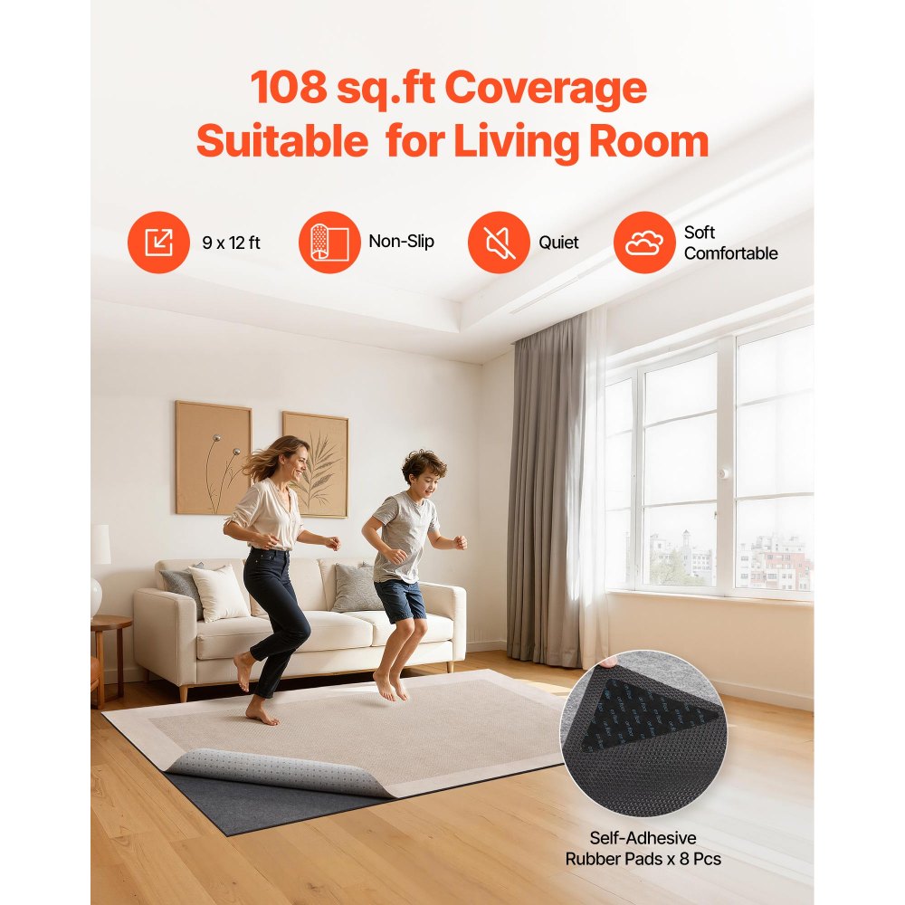 VEVOR Rug Pad 2.74 x 3.66 m, Non-slip Carpet Area Pad, Rug Mat Padding with Dual Surface Felt Cushion & Rubber Gripper, Hardwood Floor Protection for All Floors, Finishes, Keeps Carpets in Place