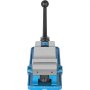 blue VEVOR milling vise with a black handle, seen from the front.