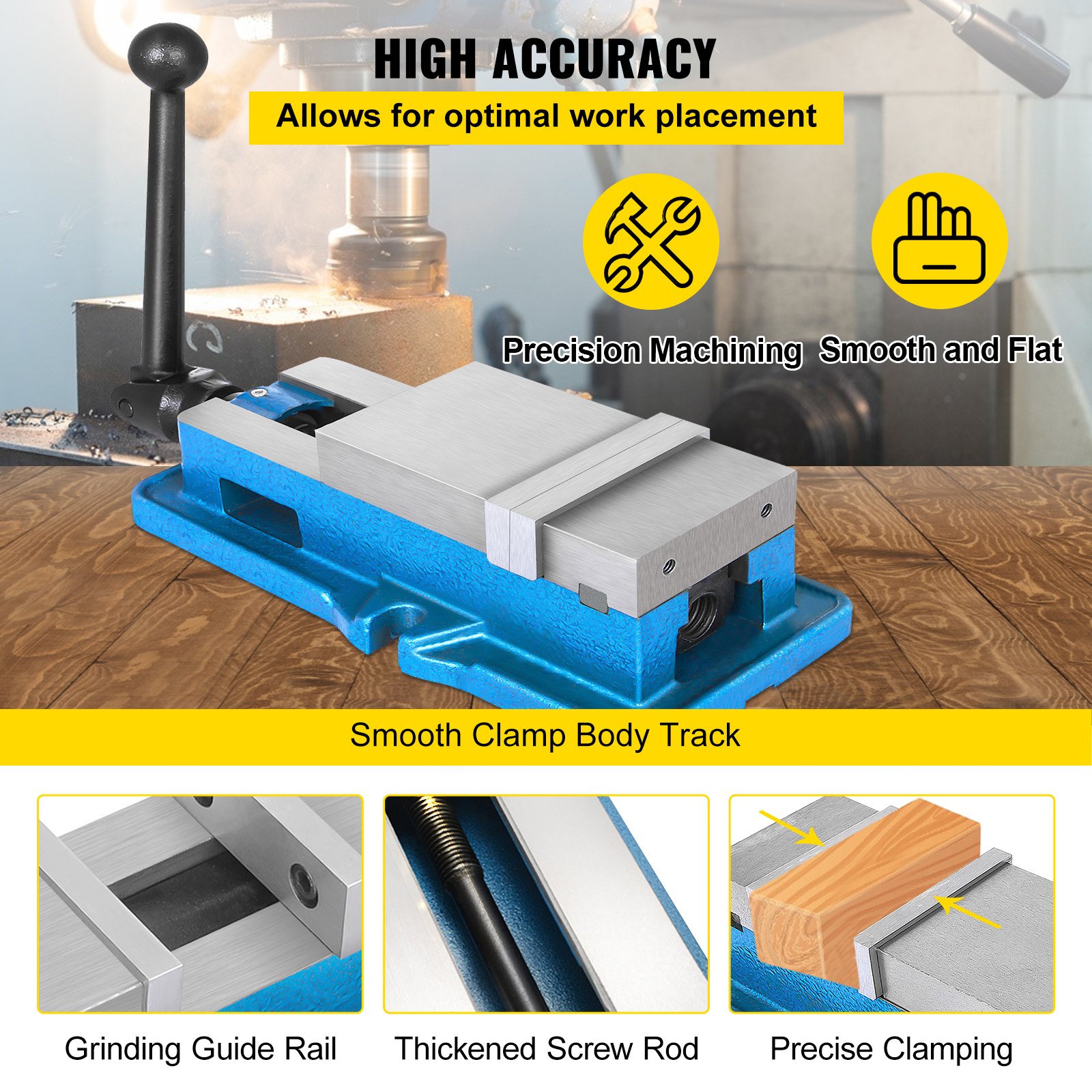 VEVOR milling vise offering high accuracy, precision machining, and smooth clamping.