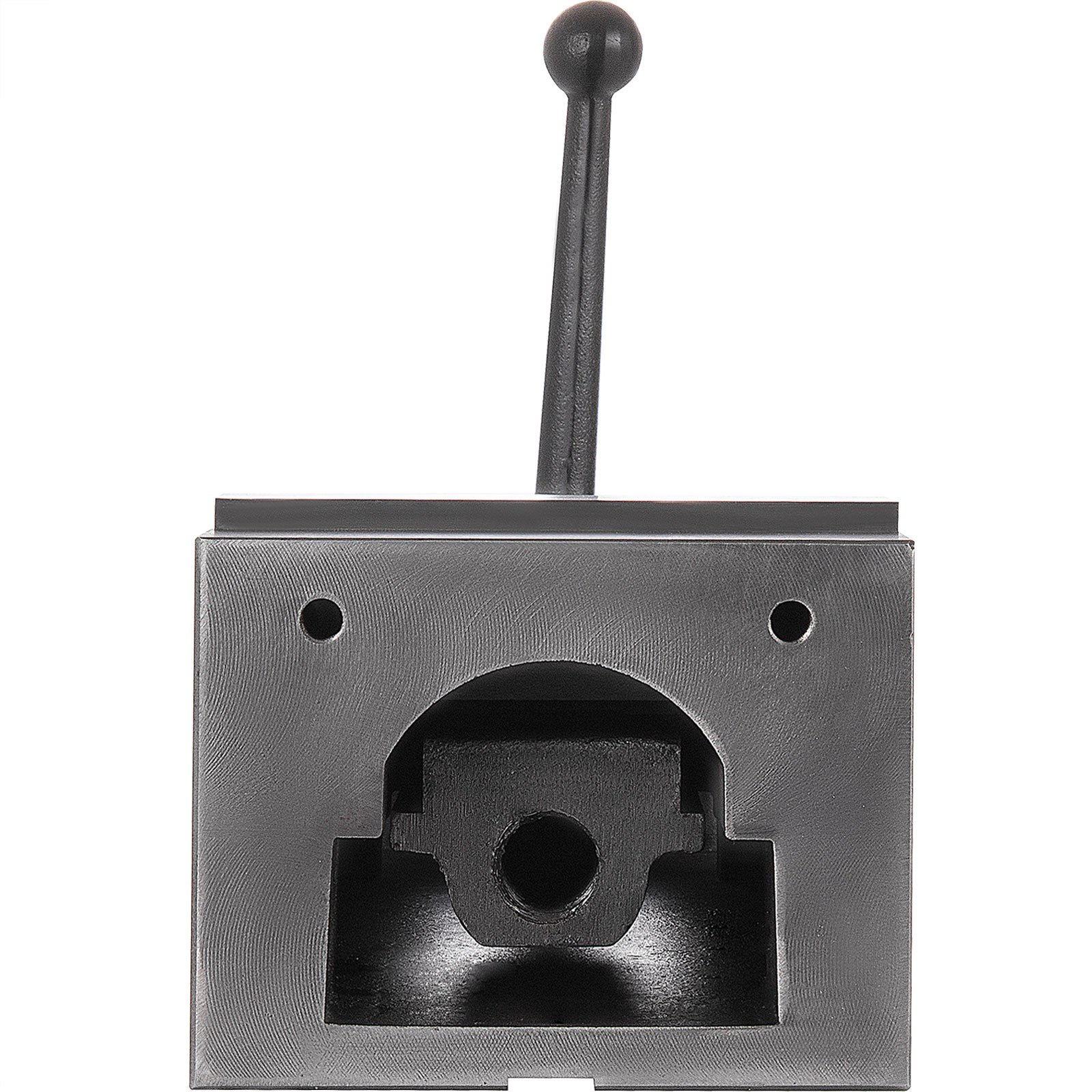 front view of sturdy VEVOR milling vice with handle and mounting holes.