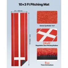 10x3ft Softball Pitching Mat Baseball Pitching Rubber Mound for Indoor Outdoor