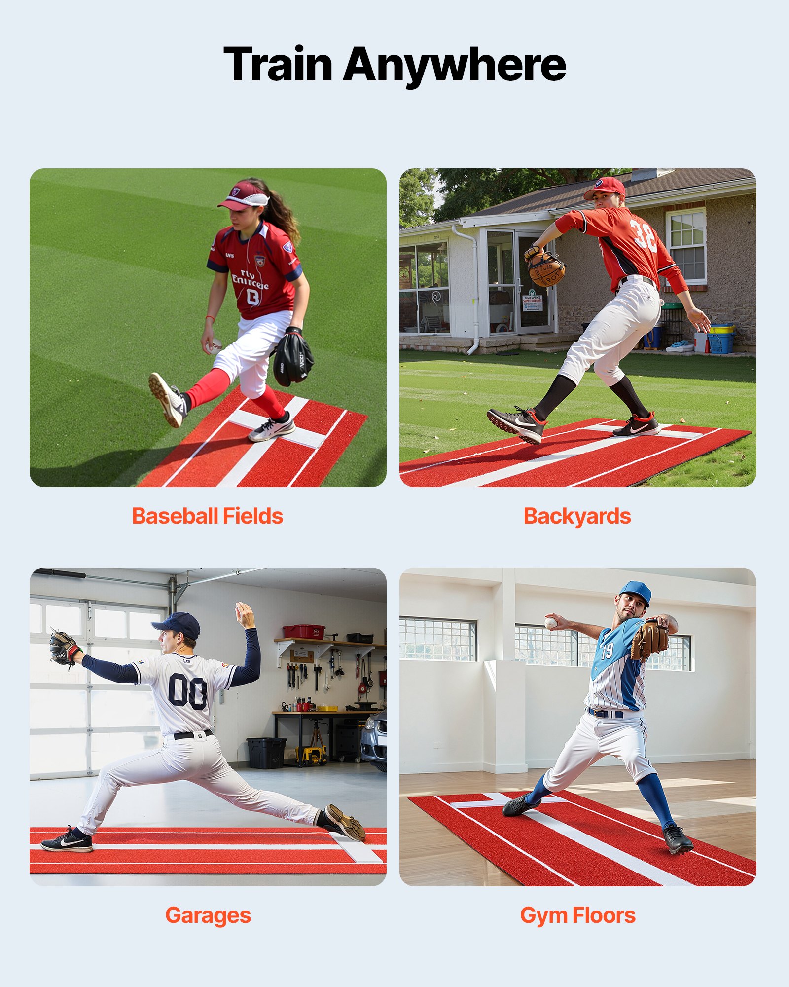 VEVOR Softball Pitching Mat, 305x92cm Baseball Pitching Rubber Mound, Antifade Turf and Antislip Foam Backing Portable Training Aid, Fastpitch Equipment for Pitchers Indoor Outdoor Practice, Red