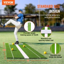 VEVOR Softball Pitching Mat, 10' x 3' Softball Pitching Mound, Antislip Antifade Rubber Softball Pitching Training Aid, Pitch Practice Mat for Pitchers Indoor Outdoor Pitching Practice, Green