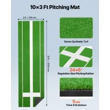 VEVOR Softball Pitching Mat, 10' x 3' Softball Pitching Mound, Antislip Antifade Rubber Softball Pitching Training Aid, Pitch Practice Mat for Pitchers Indoor Outdoor Pitching Practice, Green