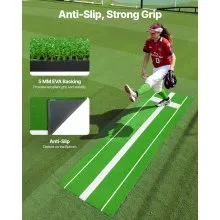 VEVOR Softball Pitching Mat, 10' x 3' Softball Pitching Mound, Antislip Antifade Rubber Softball Pitching Training Aid, Pitch Practice Mat for Pitchers Indoor Outdoor Pitching Practice, Green