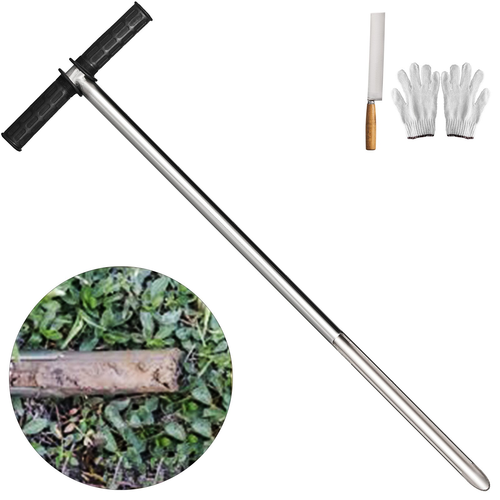 304 Stainless Steel Soil Probe Sampler T-style Rubber Handle