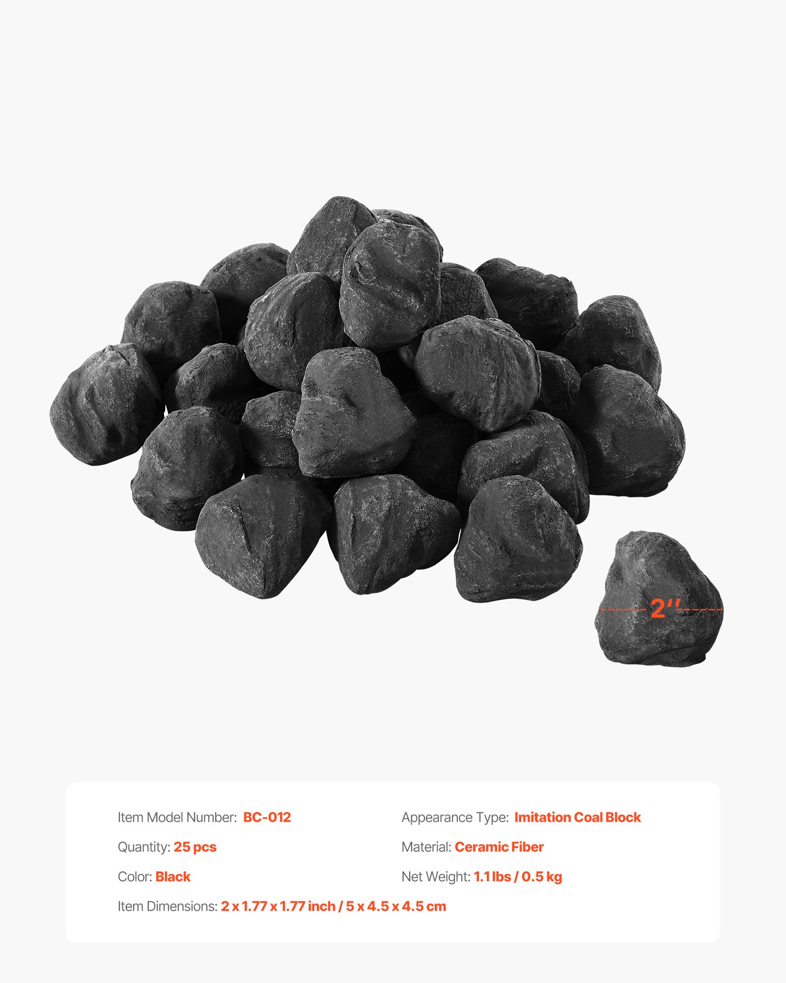 VEVOR Lava Rocks, 30.48-50.8 mm 25 Pcs Fire Stones Lava Rocks For Fire Pit, Reusable Fire Pit Stones Indoor & Outdoor Use,Decorative Firepit Stone for Propane/Gas Fireplace,Stove, Courtyard,Camping
