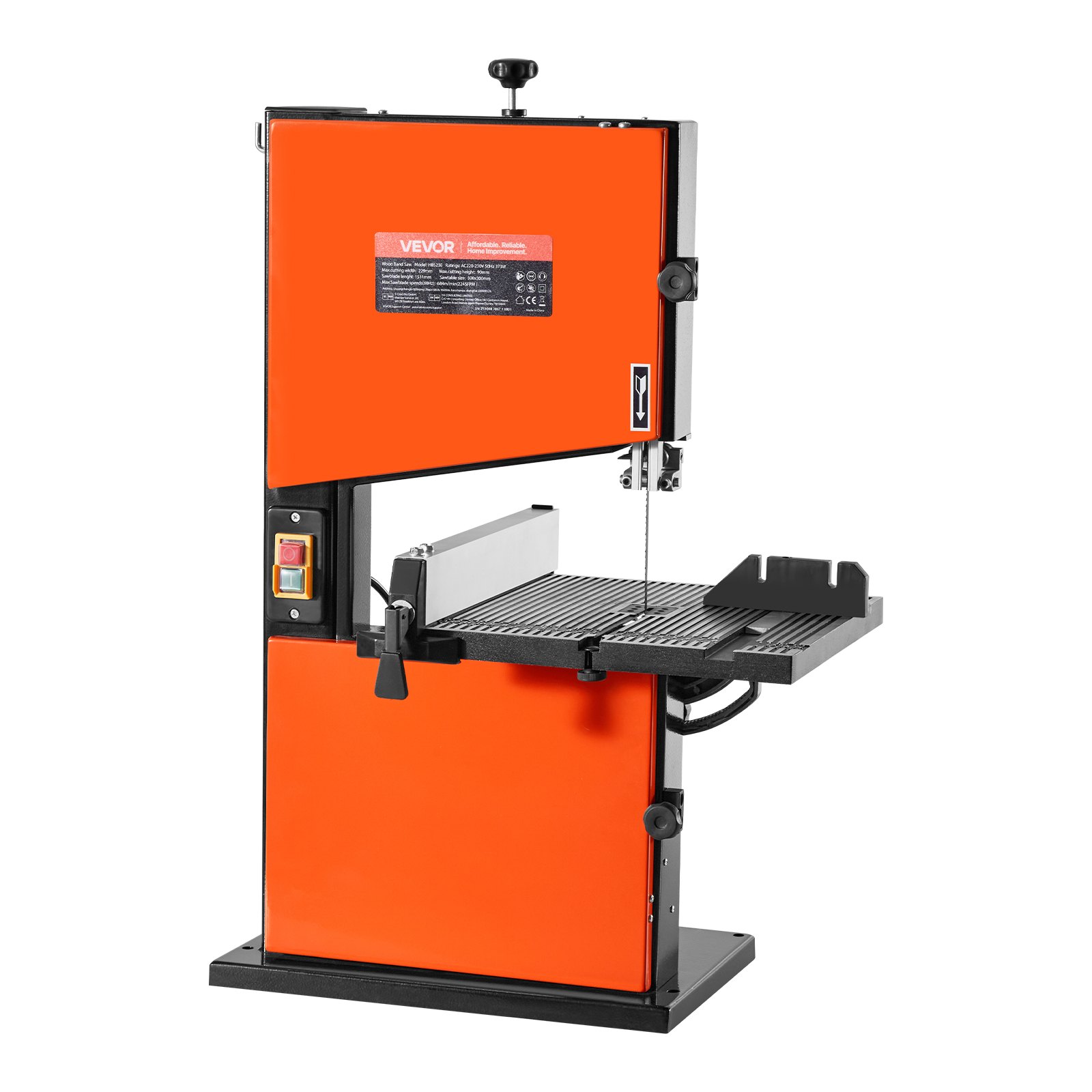 VEVOR Band Saw, 229 mm, Woodworking Benchtop Bandsaw with 373W 1/2 HP Motor, 90 mm Max Cutting Height, 300 x 300 mm Cast Aluminum Table, 0-45° Tilting Range, with Miter Gauge, Fence, for Woodworking