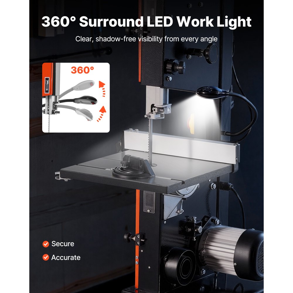 VEVOR Band Saw, 254 mm, Two-Speed Benchtop Bandsaw with 373W 1/2 HP Motor, 160 mm Max Cutting Height, 335 x 340 mm Cast Iron Table, with 360° Work Light, Miter Gauge, Fence, Band Saw for Woodworking
