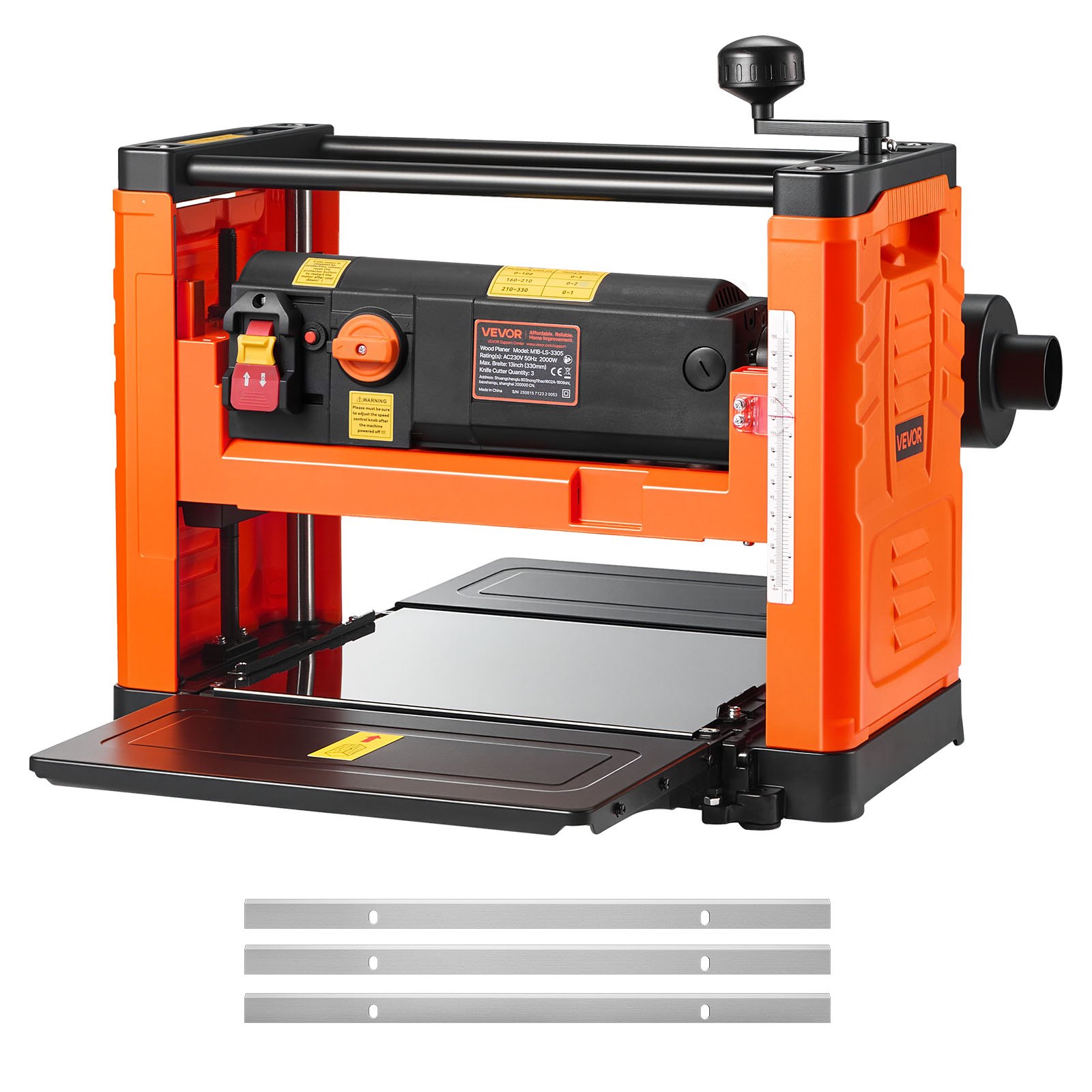 VEVOR Thickness Planer, Two Speed, 330 mm Width Worktable Power Benchtop Planer, Three-Blade, 2000W 23500 RPM Powerful Motor, Dual Rollers, Over Protection, Woodworking for Hard & Soft Wood Material