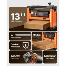 VEVOR Thickness Planer 13-Inch Power Benchtop Planer 2000W Spiral Cutterhead