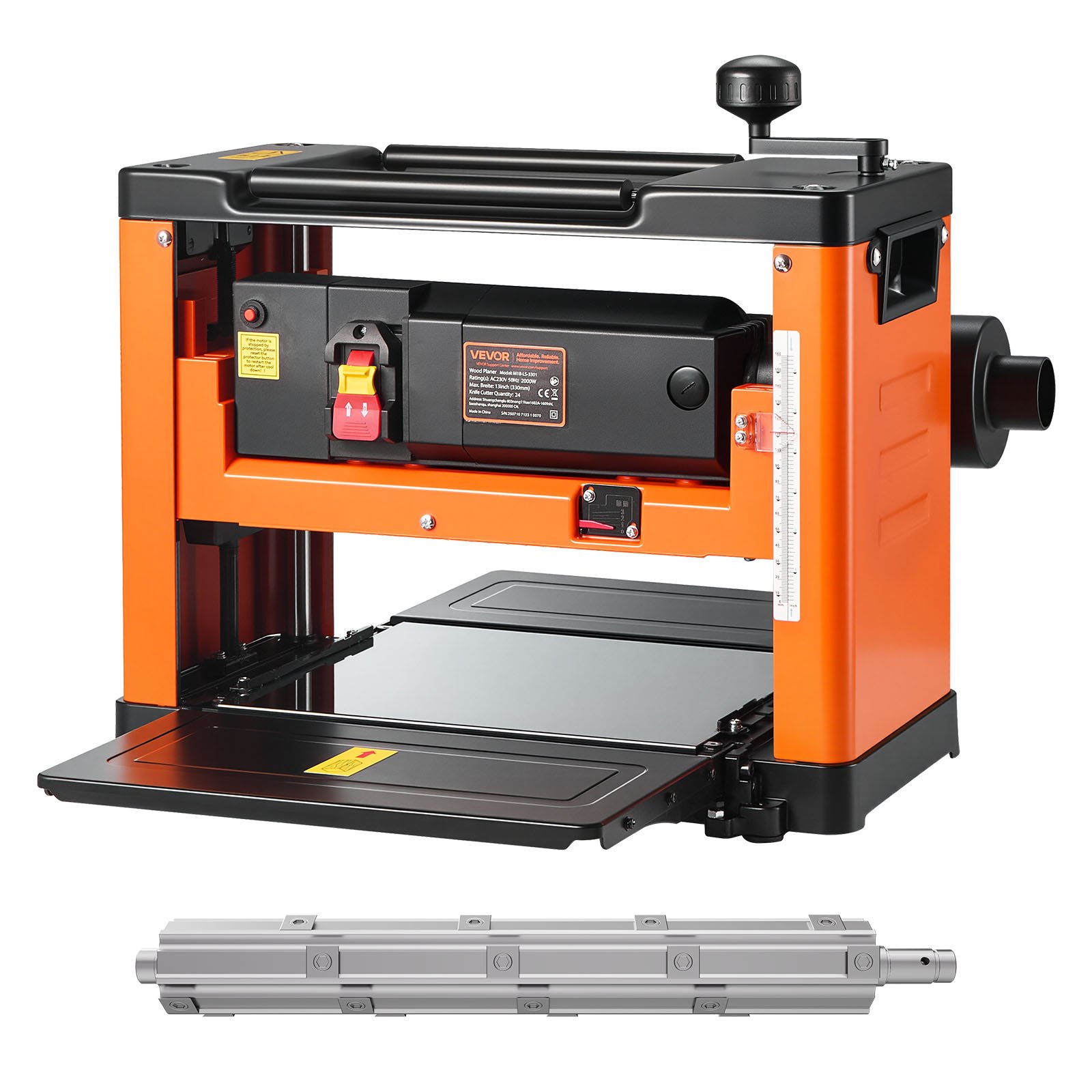 VEVOR Thickness Planer, 330 mm Width Worktable, Woodworking Power Benchtop Planer, Spiral-Style Cutterhead with 24 Inserts, 2000W 23500 RPM Powerful Motor, Single Speed, for Hard & Soft Wood Material