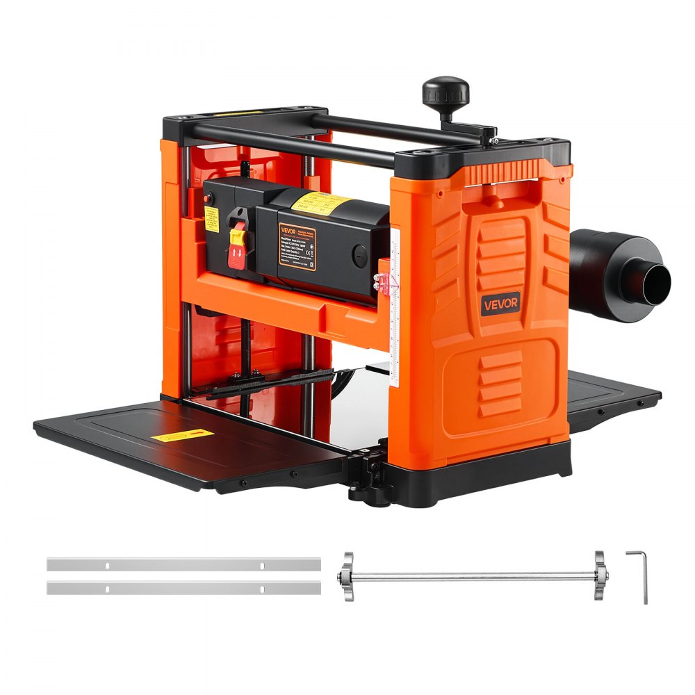 VEVOR Thickness Planer, Two-Blade, 330 mm Width Worktable Power Benchtop Planer, 1800W 23500 RPM Powerful Motor, Dual Rollers, Over Protection, Single Speed Woodworking, for Hard & Soft Wood Material